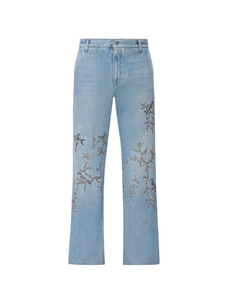  Amiri Vaqueros Con Apliques Florales - Azul 