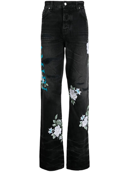  Amiri Vaqueros Rectos Con Estampado Floral - Negro 
