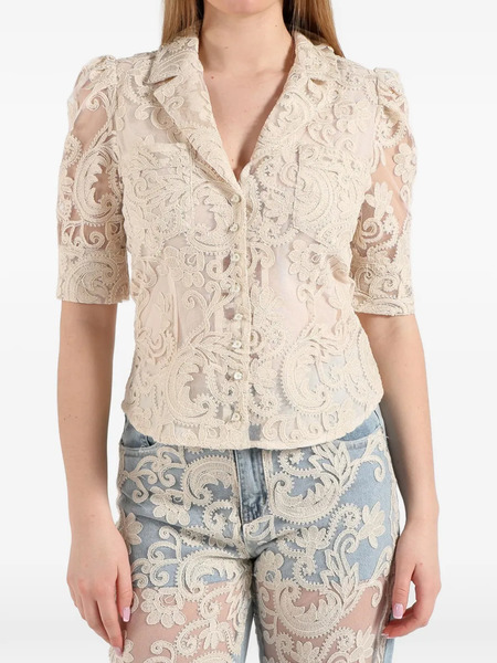  Amosa Camisa Con Encaje Floral - Neutro 
