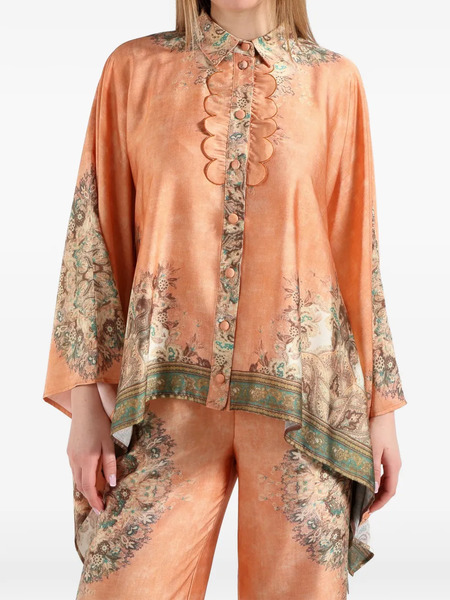  Amosa Camisa Con Estampado Floral Festoneado - Naranja 