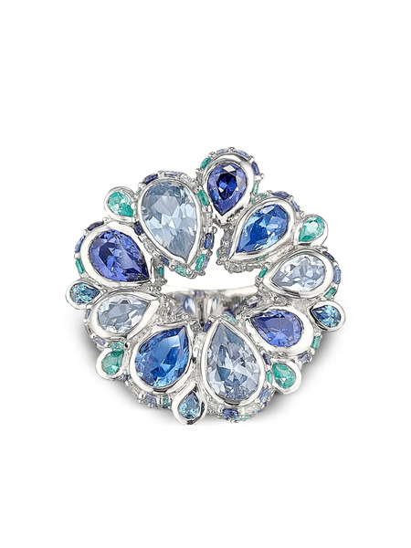  Anabela Chan Anillo Aqua Pavé Panettone En Oro Blanco De 18 Ct Con Turmalina, Zafiro Y Diamantes - Azul 