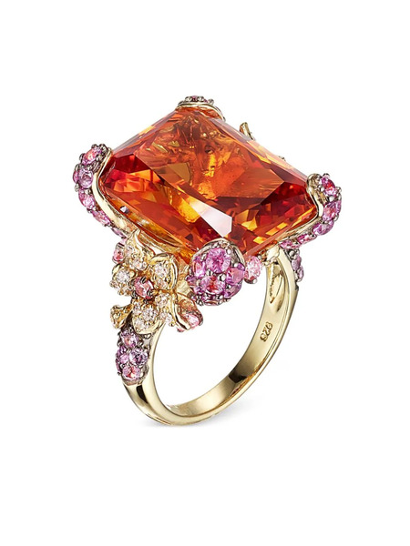  Anabela Chan Anillo De Cóctel Imperial Cinderella En Oro Blanco Y Amarillo De 18 Ct Con Diamantes Y Zafiro - Naranja 