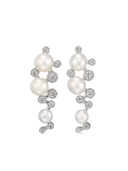 Anabela Chan Pendientes Mini Constellation En Oro Blanco De 18 Ct Con Diamantes Y Perlas De Agua Dulce 