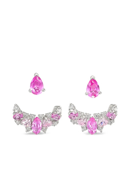  Anabela Chan Pendientes Twinkle Ear Jackets En Oro Blanco De 18 Ct Con Diamantes Y Zafiro - Plateado 