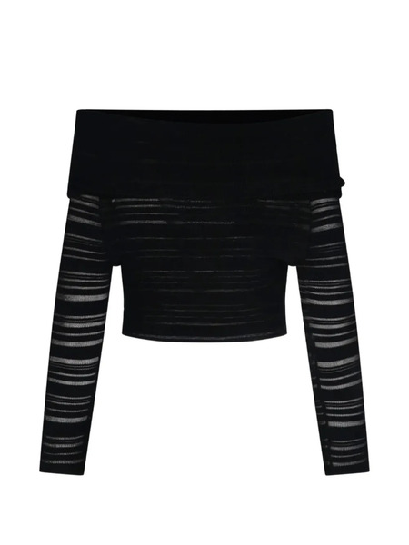  AndreĀdamo Off-shoulder Horizontal-stripe Top - Negro 