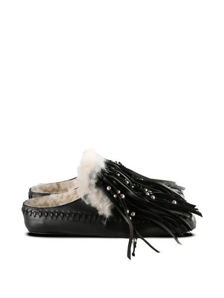  Ann Demeulemeester Fringe-detail Shearling-lined Mules - Negro 
