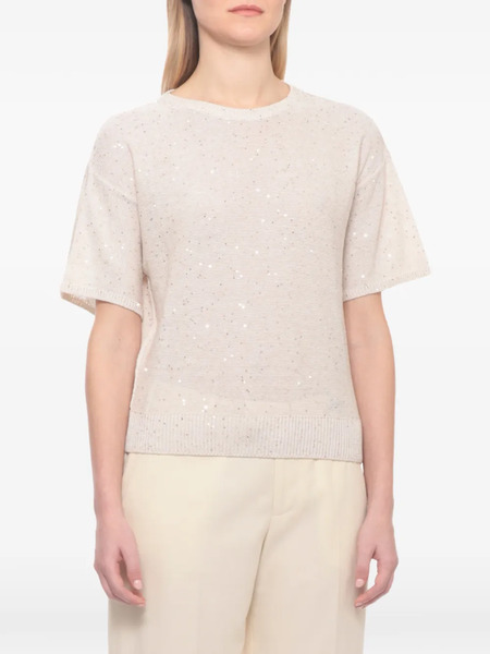  Antonelli Sequin-embellished Short-sleeve Sweater - Neutro 