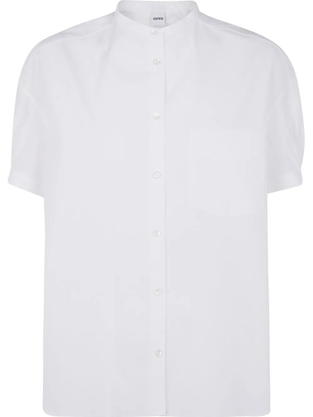  Aspesi Camisa Fruncida De Algodón Con Cuello Mao - Blanco 
