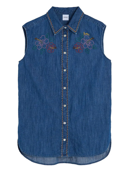  Aspesi Embroidered Sleeveless Shirt - Azul 