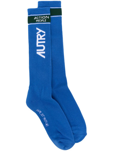  Autry Calcetines De Canalé Con Logo Estampado - Azul 