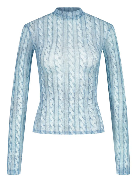  Avavav Top Estampado Con Cuello Alto - Azul 