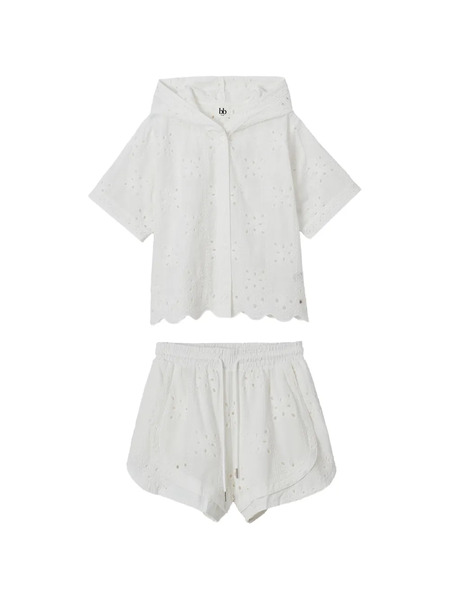  B+ab Conjunto Con Capucha Y Bordado Inglés - Blanco 