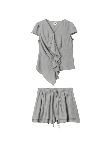  B+ab Conjunto Corto Con Detalles De Volantes - Gris 