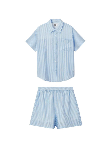  B+ab Set De Bermudas Y Camisa A Rayas - Azul 