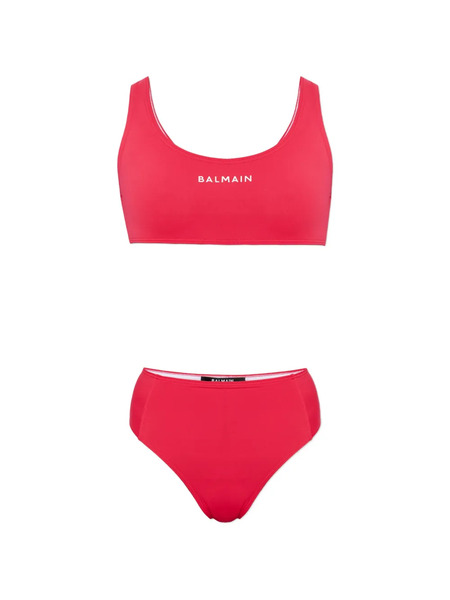  Balmain Bikini Con Logo Estampado - Rosa 