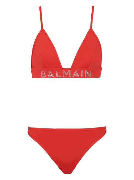  Balmain Bikini Con Logo Y Apliques - Rojo 