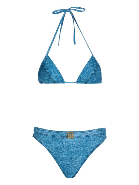  Balmain Bikini Con Placa Del Logo - Azul 