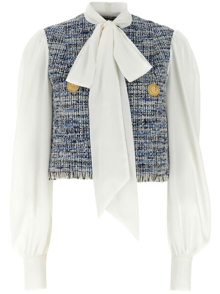  Balmain Blusa Con Panel De Tweed - Azul 
