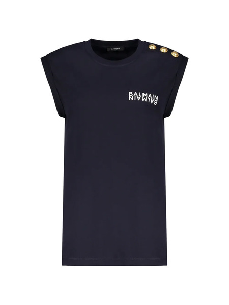  Balmain Camiseta De Algodón Con Logo - Azul 