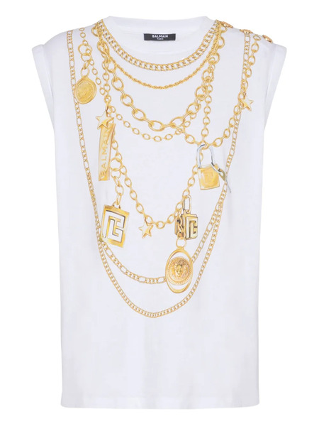  Balmain Chaleco Con Estampado Collier - Blanco 