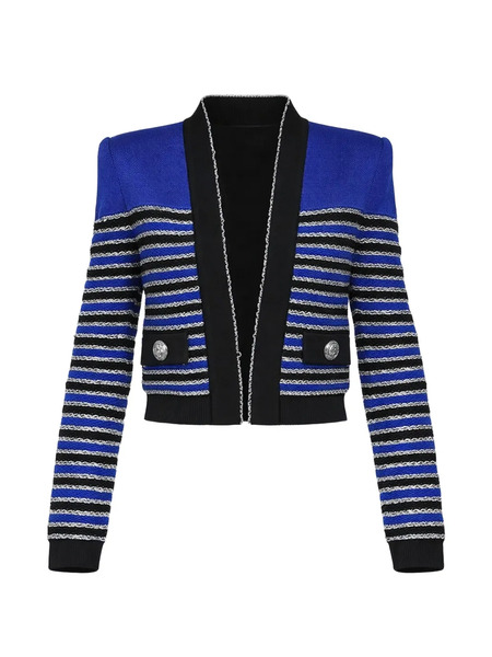  Balmain Chaqueta De Punto A Rayas - Azul 