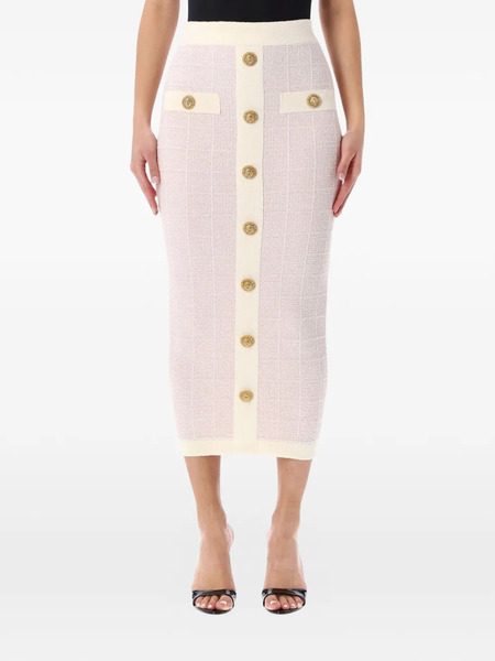  Balmain Falda Midi Con Botones - Rosa 
