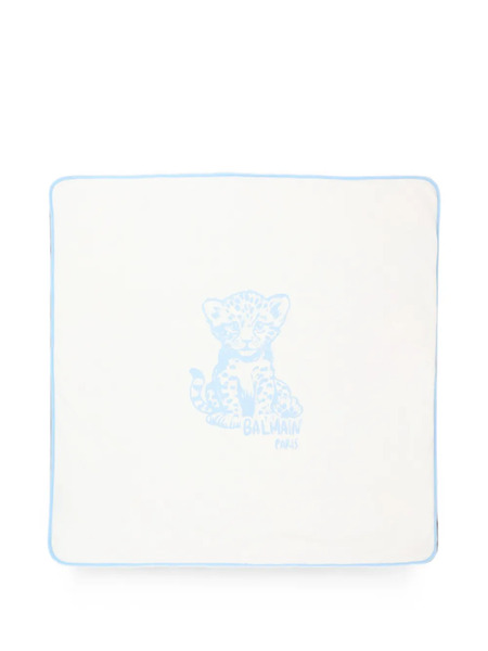  Balmain Kids Leopard-print Logo Blanket - Blanco 