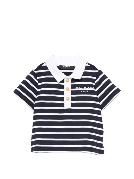  Balmain Kids Polo A Rayas Con Botones - Azul 