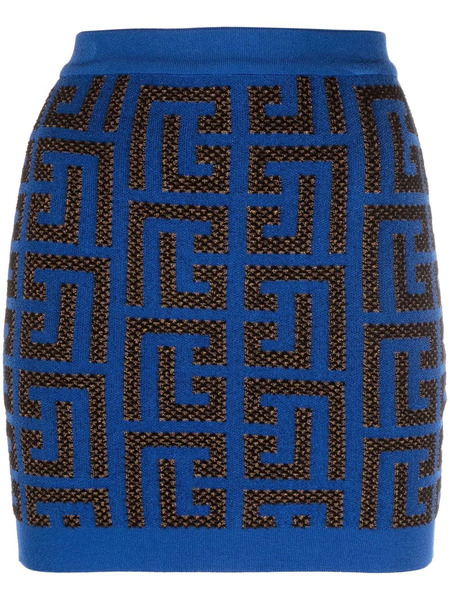  Balmain Minifalda Con Monograma - Azul 
