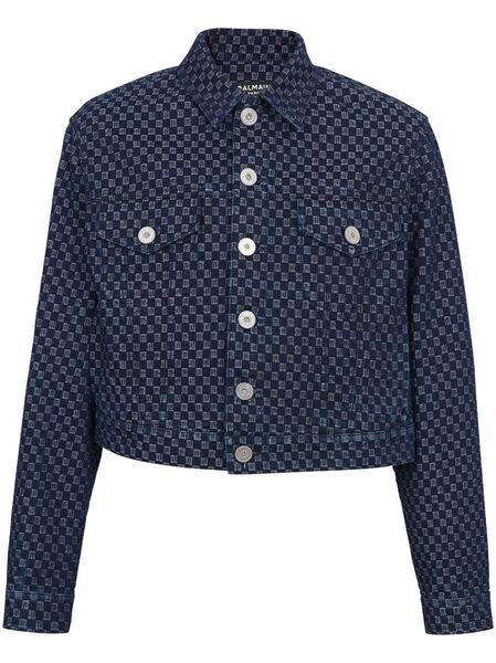  Balmain Monogram-jacquard Denim Jacket - Azul 