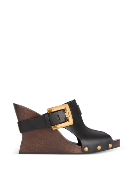 Balmain Mules Anthem Wedge De Piel - Negro 
