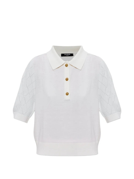  Balmain Polo De Punto Calado - Blanco 