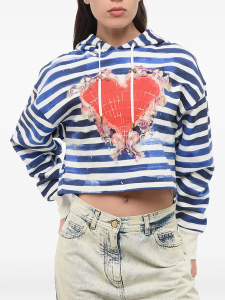  Balmain Sudadera A Rayas Con Capucha Y Corazón Estampado - Azul 