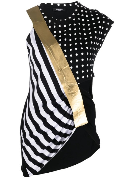 Balmain Top Asimétrico Con Varios Estampados - Negro 