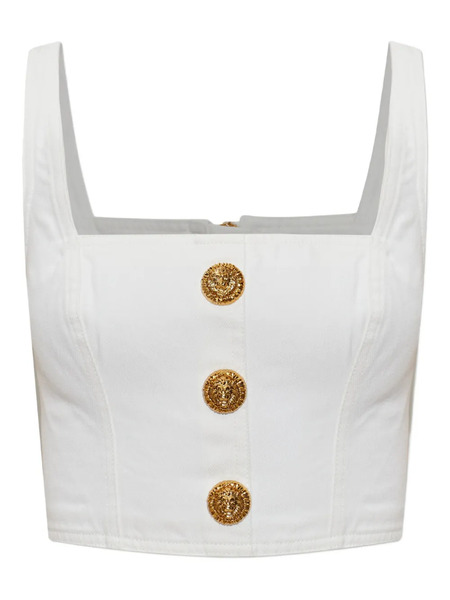  Balmain Top Con Cuello Cuadrado - Blanco 