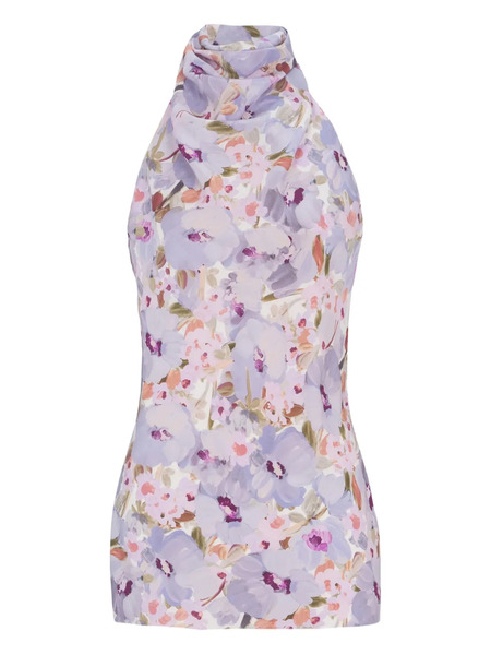  Balmain Top Con Estampado Poppy Flower - Morado 