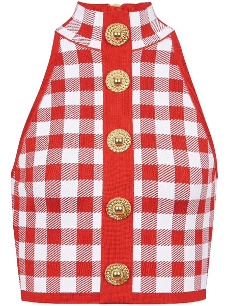  Balmain Top Corto 5-button A Cuadros - Rojo 