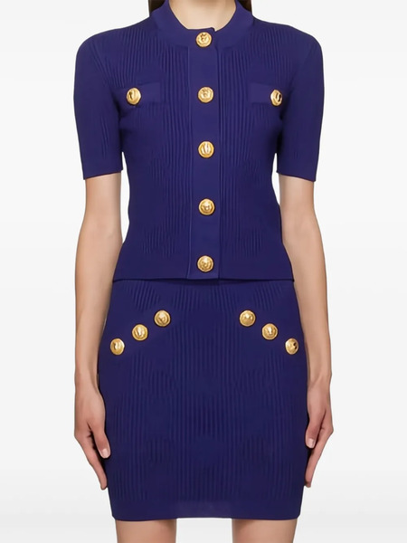  Balmain Top De Canalé Con Botones - Azul 