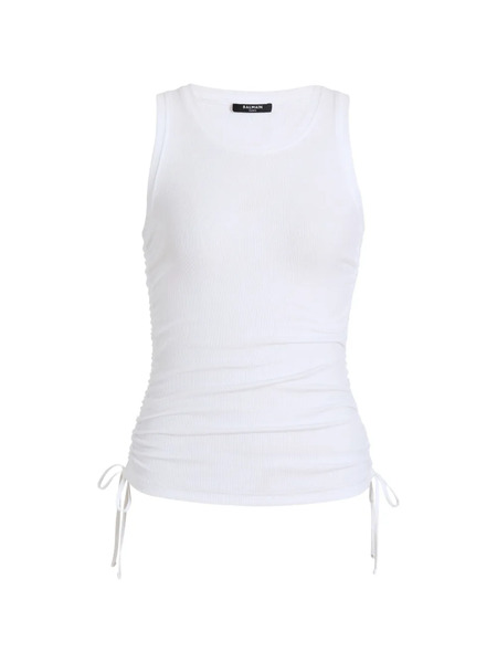  Balmain Top Drapeado Sin Mangas - Blanco 