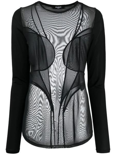  Balmain Top Translúcido A Paneles - Negro 