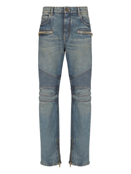  Balmain Vaqueros Biker De Algodón Con Bolsillo Con Cremallera - Azul 