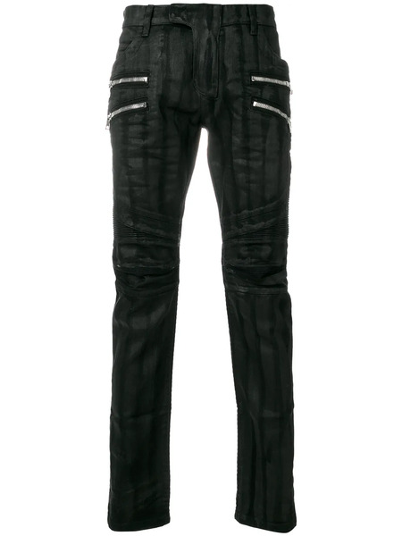  Balmain Vaqueros Estilo Biker Revestidos - Negro 