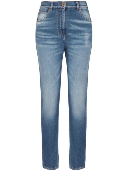  Balmain Vaqueros Slim Con Placa Del Logo - Azul 