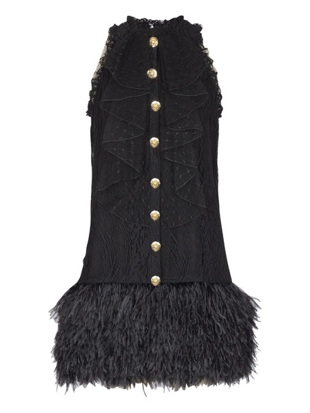  Balmain Vestido Corto Con Ribetes De Encaje - Negro 