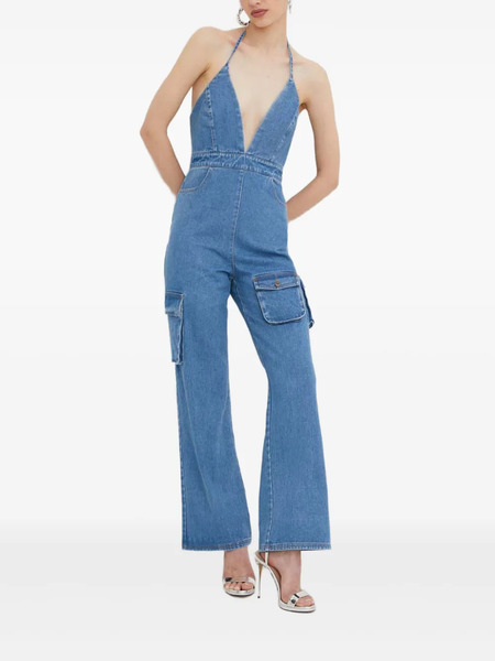  Bardot Mono Largo Cargo Con Cuello Halter - Azul 