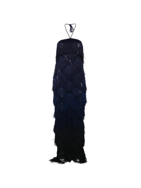  Bless Vestido Largo Laguna Con Flecos - Azul 