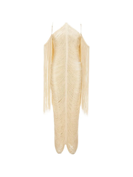  Bless Vestido Largo Pelta Con Flecos - Neutro 