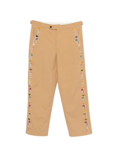  Bode Pantalones Feather Runner Bordados - Neutro 