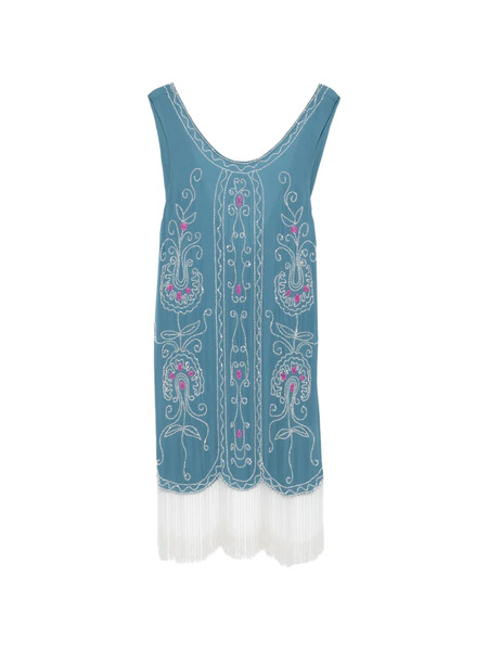  Bode Vestido Midi Con Detalle De Cuentas - Azul 