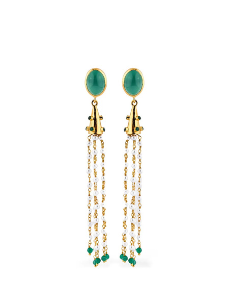  Boheme By Vero Pendientes Con Pompón Y ónix - Dorado 